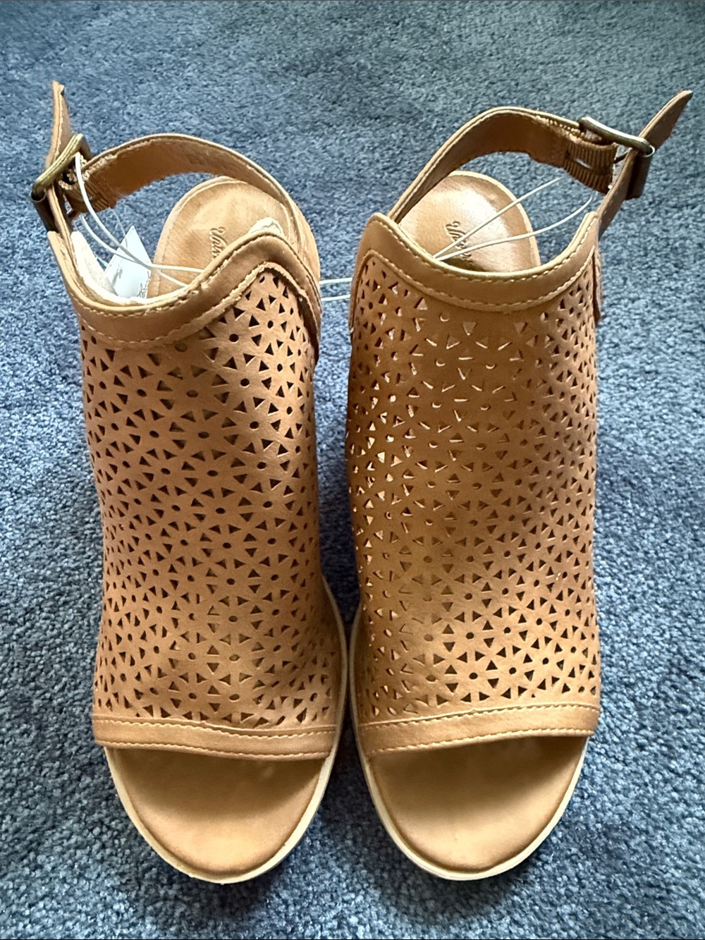 Women’s Tan Laser-Cut Open-Toe Slingback Heels